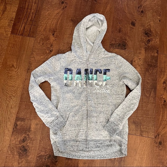 Justice active girl gray hoodie w/ sequin blue silver dance theme Sz 12/14 - Picture 1 of 4